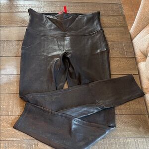 SPANX Black Faux Leather Leggings Size Large